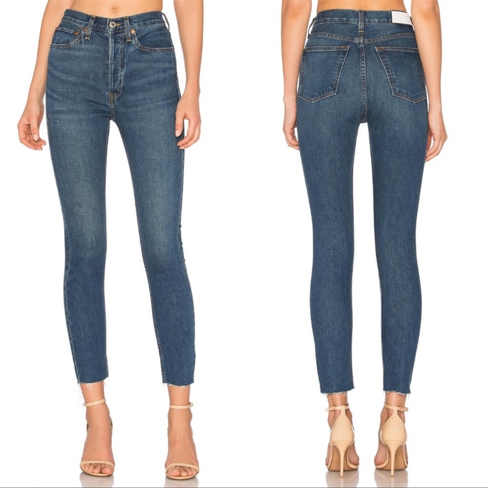 Re/Done Originals High Rise Ankle Crop Stretch Jeans in Dark